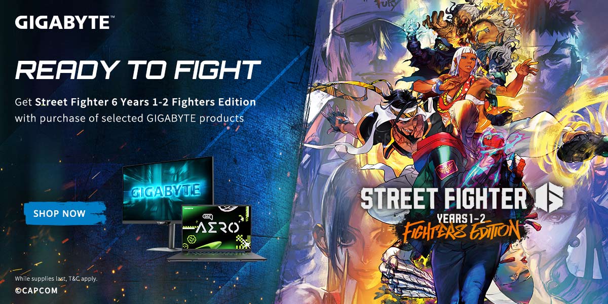 Buy 1x Eligible GIGABYTE products to get a Street Fighter 6 Years 1-2 Fighters Edition game code, worth US$49.99