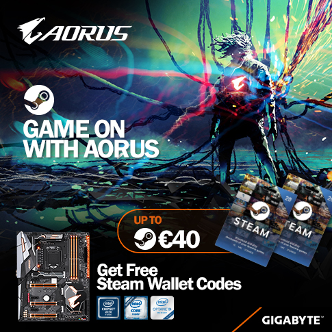 Buy the latest GIGABYTE AORUS Z370 motherboards get up to € 40 FREE STEAM Wallet codes !