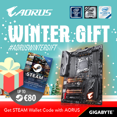Buy the latest GIGABYTE AORUS X299 motherboards get up to €80 FREE STEAM wallet codes this winter!